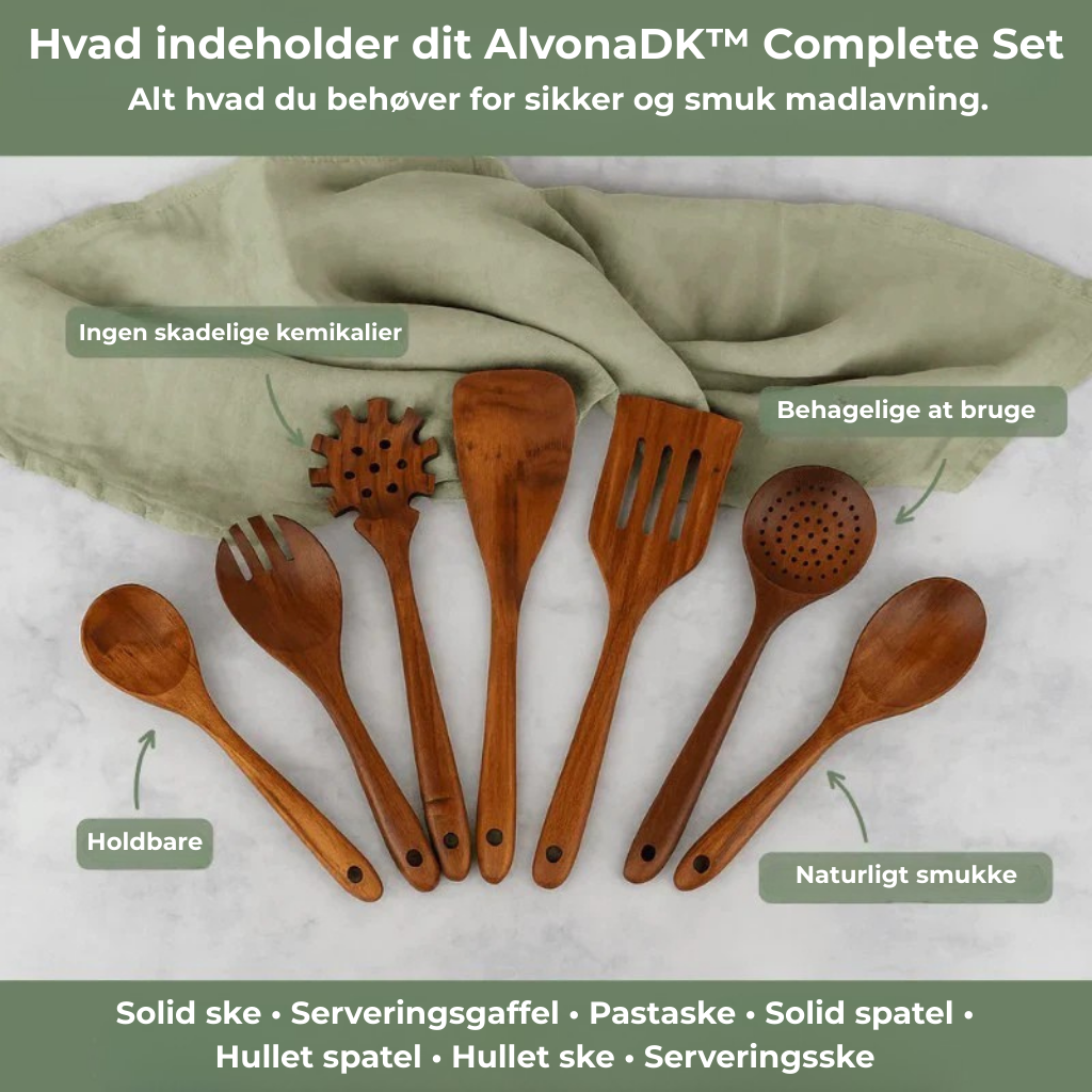 VelovaDK Eksklusive Teaktræsredskaber | 7-delt Sæt uden Toksiner